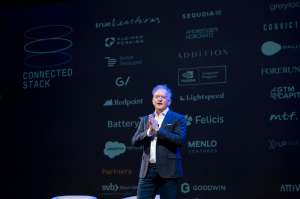 Jon Callaghan of True Ventures on stage at the Connected Stack conference